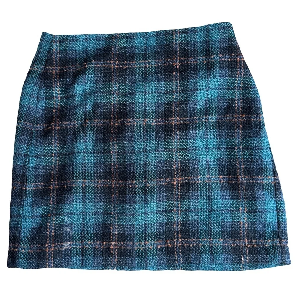 ⭐️NWOT - LOFT Petite Plaid Tweed Skirt 6P Blue Black Zipper - Picture 2 of 4